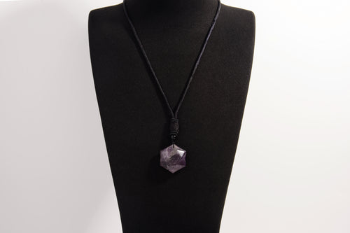 Raw Earth Crystals amethyst geometric pendant necklace made with natural crystal for spiritual growth, calmness, and enhanced intuition.