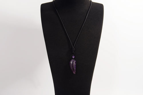 Raw Earth Crystals amethyst point pendant necklace featuring natural crystal jewelry designed for spiritual growth, intuition, and inner peace.