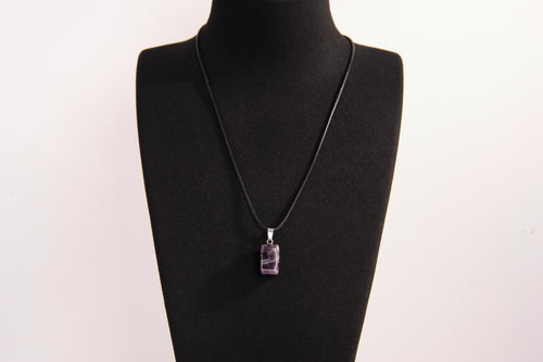 Raw Earth Crystals amethyst rectangle pendant necklace featuring natural crystal jewelry designed for spiritual growth, calmness, and intuitive clarity.