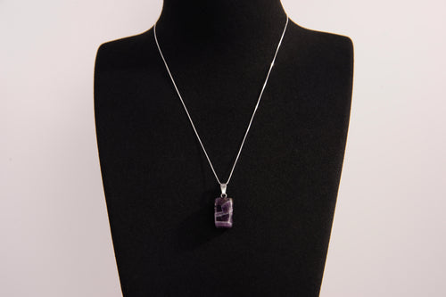 Raw Earth Crystals amethyst rectangle pendant necklace featuring natural crystal jewelry designed for spiritual growth, calmness, and intuitive clarity.