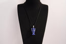 Raw Earth Crystals angel pendant crafted from carved lapis lazuli, featuring a deep blue hue with golden flecks to promote wisdom, intuition, and spiritual insight.