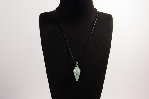 Raw Earth Crystals aventurine pendant with a spiral wire wrap design, crafted from natural stone to enhance luck, prosperity, and emotional balance.