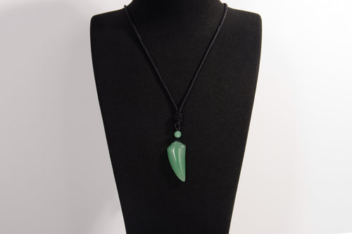 Raw Earth Crystals green aventurine point pendant necklace featuring natural crystal jewelry designed for prosperity, emotional balance, and heart healing.