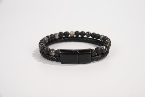 Raw Earth Crystals hematite bracelet with braided leather design, made from natural crystal, enhances focus, grounding, and energy balance.