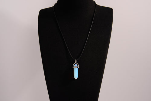 Raw Earth Crystals opalite necklace with a pointed natural stone pendant, designed to promote emotional balance, enhance clarity, and support spiritual awareness.