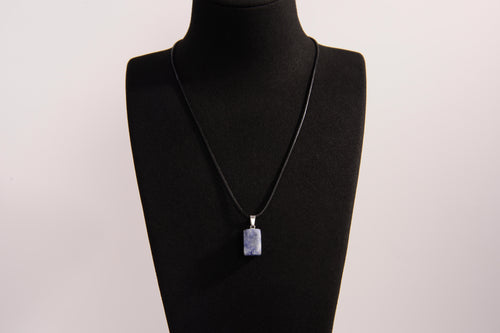 Raw Earth Crystals sodalite rectangle pendant necklace featuring natural crystal jewelry designed for mental clarity, communication, and emotional balance.