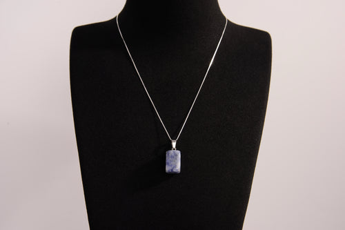 Raw Earth Crystals sodalite rectangle pendant necklace featuring natural crystal jewelry designed for mental clarity, communication, and emotional balance.