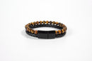 Raw Earth Crystals tiger eye and onyx bracelet with braided leather design, made from natural crystals, promotes confidence, protection, and grounding energy.